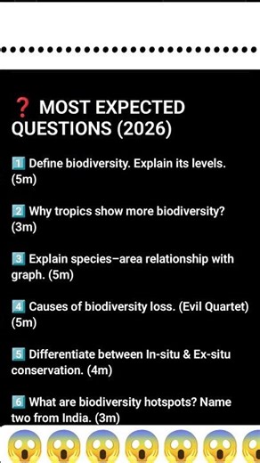😱😱😱bio biodiversity class 12 most repeated question