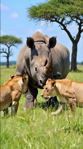 Epic Showdown: Rhino vs Lion King | Battle of Strength on the African Grasslands. #short .
