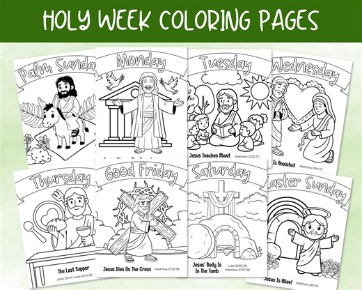 Holy Week Countdown Coloring Pages, Holy Week Printable for Kids, Palm Sunday Easter Story Bible Coloring Pages, Sunday School Craft - Etsy