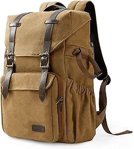 BAGSMART Camera Backpack, DSLR Camera Bag, Waterproof Camera Bag Backpack for Photographers, Fit up to 15" Laptop with Rain Cover and Tripod Holder, Khaki