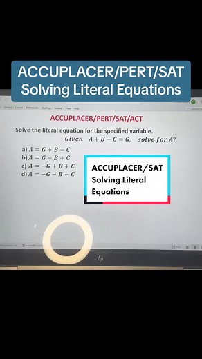 ACCUPLACER/SAT/PERT/ACT: Solving literal equations for the unknown variable. In these equations you must isolate the unknown and cancel out terms with the correct operations. Math made easy by Professor G! #testpreparation #satprep #sattutor #sattest #sattips #math #mathematics #SAT #ACT #pert #accuplacermath #accuplacermath #accuplacertest #accuplacerstudyguide #mathtutor #mathprofessor #mathtutorial #psat #psatprep #sat2023 #highschool #middleschool #college #mathmadeeasy #mathmadeeasybyprofes