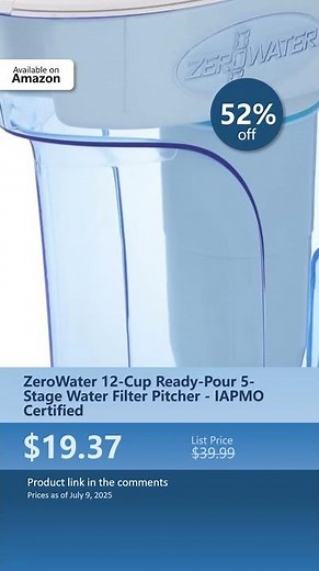 ZeroWater 12-Cup Ready-Pour 5-Stage Water Filter Pitcher - IAPMO Certified