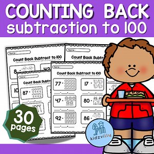 Counting Back Subtraction Strategy Worksheets to 100 With Picture