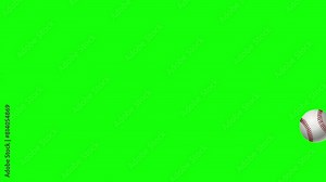 4K five animated baseball bounces left to right on the screen on a greenscreen background.