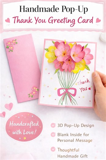 Handmade Pop-up Thank You Greeting Card Video Tutorial | 3D Floral Design, Blank Inside - Etsy