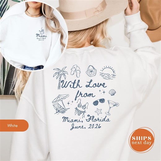 Personalized Beach Bachelorette Hoodie, Miami Tropical Theme Sweatshirt, Custom With Love From Hoodie - Etsy
