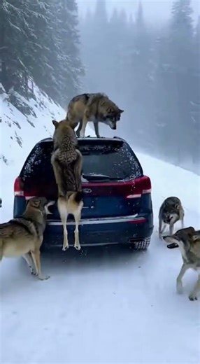 WOMAN TRAPPED BY WOLVES ON SNOWY MOUNTAIN ROAD ❄️🐺