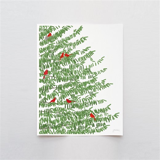 Pine Tree & Red Cardinal Art Print – Signed by Jorey Hurley - 221201 - Etsy