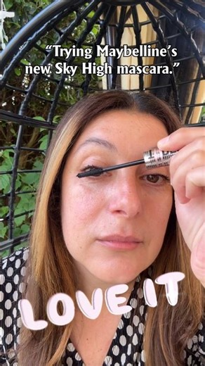 “Trying Maybelline’s new Sky High mascara.”