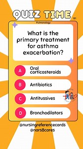 8.3K views · 116 reactions | What is the primary treatment for asthma exacerbation? * * * * * * * * #nurses #doctors #nursing #medical #nurseexam #NCLEX #nclexreview #nclexrn #registerednurse #medicaldoctor #medicine #studentlife #exam #exampreparation #nclexprep #nursingstudent #medicalstudent #RN #NMC #NGN #PNLE #NLE #USRN #RN #rnlife #nursinglife #fbreels #fypシ゚ @highlight @followers @everyone | Nursing Reference Cards | Facebook
