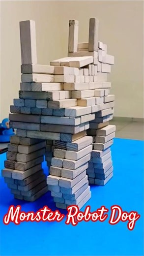 Built a Giant MONSTER Robot Dog with Jenga Blocks! 🤖 #shorts #jenga #robotdog #woodenblocks