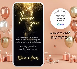 Gold Shiny Video Thank You Ecard Template (digital) - Etsy