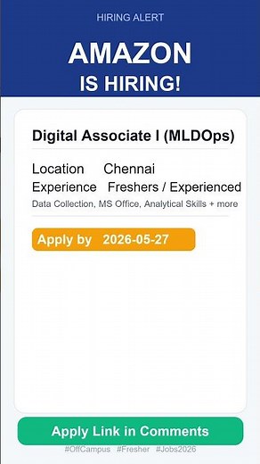 Amazon | Digital Associate I (MLDOps) | Off Campus 2026 | Apply Now | Chennai