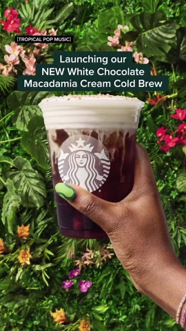 Starbucks on Instagram: "A peek behind the (colorful) curtain. 👀 🤍 The NEW White Chocolate Macadamia Cream Cold Brew. (US & Canada) #ColdBrew #WhiteChocolate #Macadamia #Starbucks #BehindTheScenes"