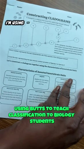 Invertebrate butts to teach cladograms? Absolutely. Spark students’ curiosity and keep them focused with this activity. Make reading and creating cladograms a breeze for students using my cladogram lesson. Grab it on my site! #biologyteacher #scienceteacher #scienceteachersoftiktok #scienceteachingideas #biologyeoc