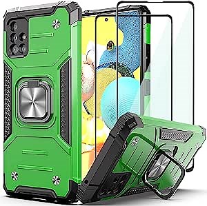AYMECL for Galaxy A51 5G Case, with Full Coverage Tempered Glass Screen Protector[2 Pack], Military Grade Double Shockproof with Kickstand Protective Cas for Samsung Galaxy A51 5G-Green