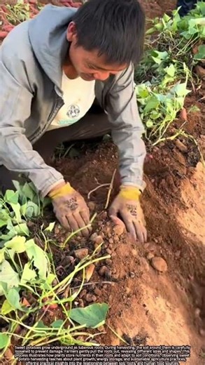 Harvesting Sweet Potatoes from Soil Demonstrating Plant Growth and Root Storage
