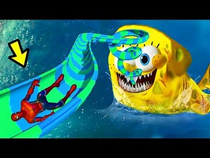 GTA 5 SPONGEBOB SHARK Water Slides SPIDERMAN - WATER RAGDOLLS (Euphoria Ragdolls) ep.23