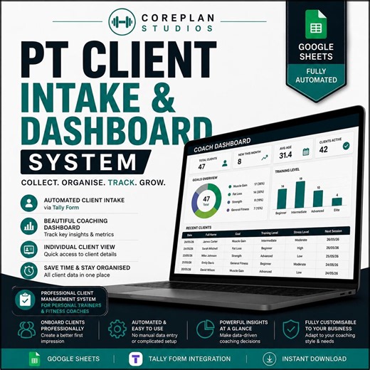 Personal Trainer Client Intake & Dashboard System Google Sheets and Tally Template for Fitness Coaches - Etsy