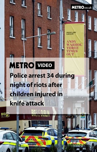 The streets of Dublin erupted with riots last night after five people, including three children between the ages of five and six, were stabbed on Thursday afternoon. Police confirmed 34 people have been arrested after chaos erupted in the Irish capital. One police officer was reportedly seriously injured in what’s been described as a ‘huge destruction by a riotous mob’. #MetroUk #Uknews #Irishnews #DublinRiots | Metro