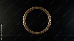 Animation of a ring formed by cubes. Realistic 3d render of golden particles exploding, forming a donut shape elegant ring. Luxury gold design on dark background. Intro outro presentation for a logo