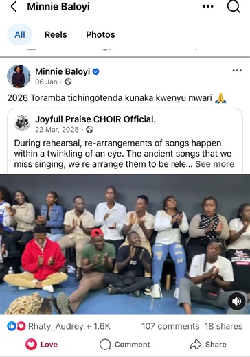 What an honour it is being posted by the highly esteemed & stylish Dr Minnie Baloyi wife to our Zimbabwe’s Vice President Constantino Chiwenga 👏👏❤️❤️❤️ indeed toramba tichingotenda kunaka kwavo nekuti vakanaka.2026 is a good year 🤞. Have a beautiful Monday good people ❤️ Joyfull Praise CHOIR Official.🔥 #Grateful 🇿🇼