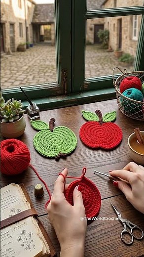 Cozy DIY Crochet Apple Coasters 🍎Get ready for tea time with these cute handmade apple