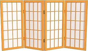 2 ft. Short Desktop Window Pane Shoji Screen - Honey - 4 Panels