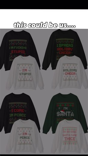 Dishonorable Mentions | Funny Shirts on Instagram: "ugly sweaters in bio! #funnyshirts #meme #matchingoutfits #christmas #uglysweaterparty"