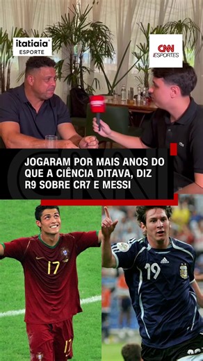 CNN Esportes on Instagram: "ÚLTIMA COPA DE CR7 E MESSI A Copa do Mundo de 2026 deve ser a última de duas lendas do futebol mundial: Cristiano Ronaldo e Lionel Messi. Em entrevista à CNN, o nosso Ronaldo Fenômeno - que esteve na estreia dos dois, em 2006, na Alemanha - falou sobre o legado deixado pelos dois craques. "Eles vão deixar um legado espetacular", destacou o eterno 9 da Seleção Brasileira durante o lançamento do Reserva Beach Club, clube de ondas que será inaugurado no fim deste ano em 