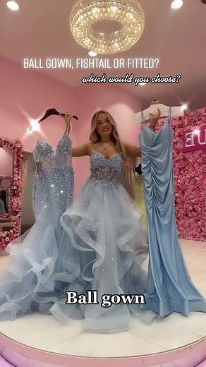 Ball Gown, Fishtail or Fitted? Like & Comment what you would choose?💙 #promdresses #prom2022 #promshopsuk #foryou #babyblue