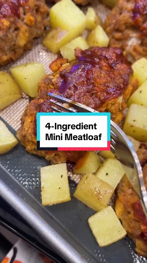 ✨ Looking for a quick, budget-friendly family dinner that'll satisfy everyone? Try my Mini Meatloaves with Crispy Potatoes ! Have you ever added your own twist to this classic comfort meal? Share your creative ideas below! 🍽️🤔 🍽️ Ingredients: * 2 eggs * 1 pound ground beef * 1 box of stuffing mix * 1/2 cup water * 1/2 cup tomato ketchup * 4 yellow potatoes, diced * 1 tablespoon olive oil * Garlic powder, onion powder, salt, and pepper to taste * Additional barbecue sauce for brushing 🥔 👩‍🍳