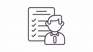 Work demands line animation. Task list check animated icon. Complete mark checking. Head shake. Office worker. Black illustration on white background. HD video with alpha channel. Motion graphic