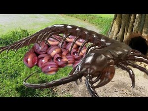 Mother centipede laying eggs and protect baby centipedes