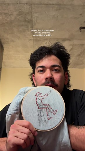 Would love any tips on how to embroider. I’m literally just going off vibes. Also pls excuse my hat hair #embroidery #cowboy #stitch #fyp #embroiderytips