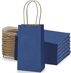 BagDream 50 Pack 3.5x2.4x6.7 Inches Small Kraft Paper Gift Bags with Handles Bulk Mini Party Favor Bags Candy Bags Recyclable Tiny Navy Blue Paper Bag for Samples