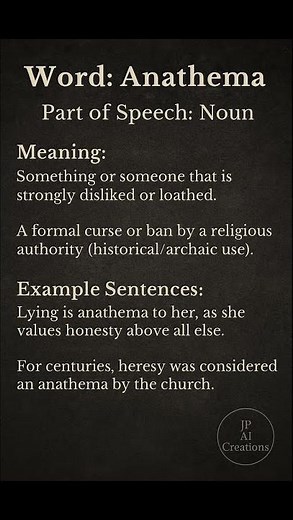 Anathema (/əˈnæθ.ə.mə/) (Noun): Something or someone that is strongly disliked or loathed...