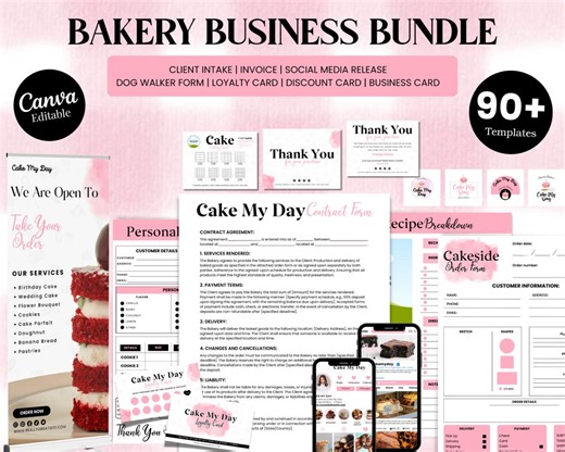 Bakery Business Bundle, Bakery Order Forms Canva Template, Digital Pricelist, Cookie Care Cards, Cake Cutting Guide, Instant Download - Etsy Australia