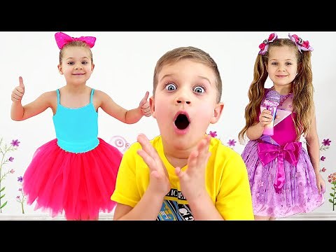 Diana wants to win a talent show and pretends to play with dolls