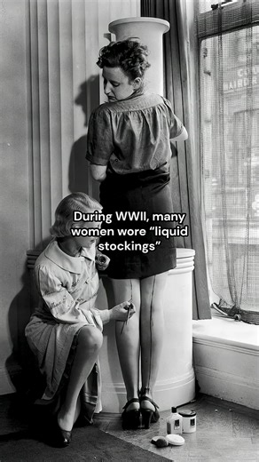 Lyra on Instagram: "When women painted their stocking on | WWII and Liquid Stockings #history #ww2 Until the late 1930s, silk stockings were the pinnacle of women’s hosiery until DuPont introduced nylon in 1939, with limited sales that year and a wider launch in 1940. Nylon stockings quickly became a sensation in the U.S. due to their durability and washability, but demand outstripped supply. When the U.S. entered World War II, nylon production shifted to military needs such as parachutes and bo