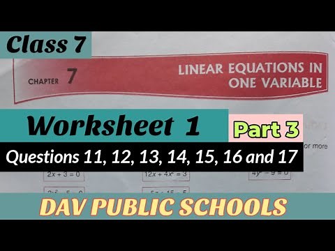 DAV class 7 Linear Equations in One Variable Worksheet 1 Part 3 questions 11 to 17