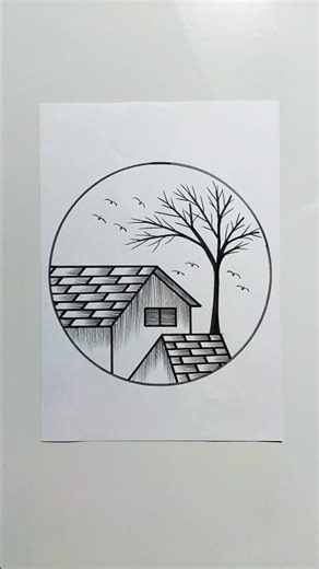 How to draw a house 🏠 house drawing | How to draw a natural scene #drawing #art #house #short