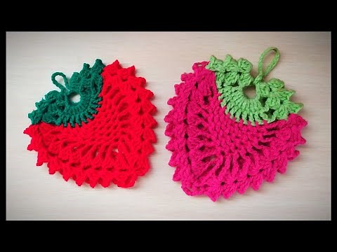 How to crochet strawberry potholder/hot pad/🍓🍓
