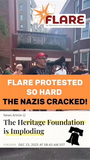 flare.usa on Instagram: "💥 Early this year, @cliffcashcomedy launched LOUD, repeated protests at The Heritage Foundation of White Christian Nationalism in DC. At @flare.usa, we've run with it and we pop up there as often as possible (check out our pinned weekly actions). We're so happy to close out the year seeing headlines like these! Kevin Roberts led @heritagefoundation into full blown MAGA world and they started saying the quiet part out loud. Cheers, Kevin! Thanks to everyone who's held do