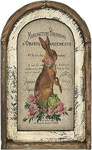 12 * 8 Inch Bunny Decor French Country Decor, Rabbit Wall Art Rustic Farmhouse Decor, Rustic Wooden Vintage Wall Decor with Frame, Bunny Rabbit Art Poster for Home and Easter Decoration (B)
