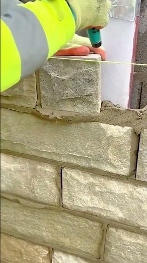Installing Natural Stone Bricks on Wall with Mortar