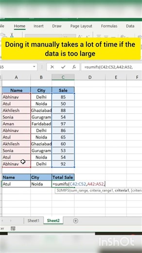 Sumifs function. #excel #excellearn #exceltips #youtubeshorts #shorts