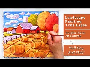 How To Paint a Folk Art Farm Landscape | Acrylic Painting Timelapse