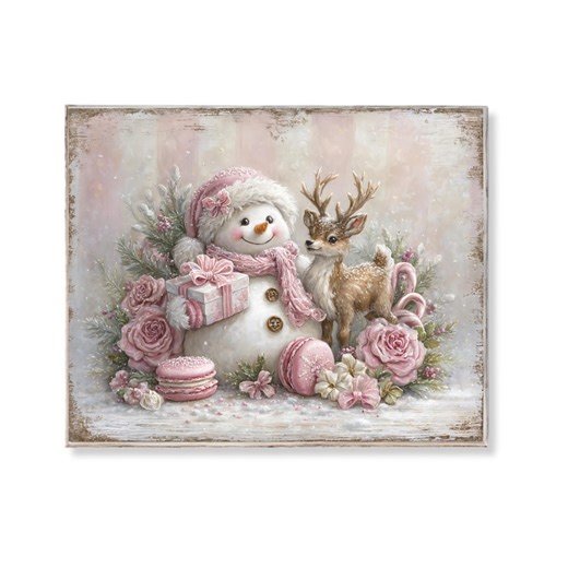 Vintage Shabby Chic Snowman Wall Art Pink Christmas Reindeer and Roses Winter Cottagecore Holiday Printable Pastel Farmhouse Decor Download - Etsy