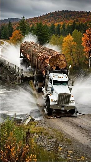 Watch This American Logging Truck Test a Collapsing Bridge! 😱🌲 #Shorts